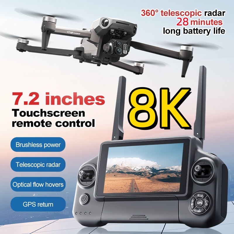 Drone Camera With Gimbal - โดรนควอดคอปเตอร์ 8K 3 แกนกันสั่น พร้อมจอสัมผัส 7.2