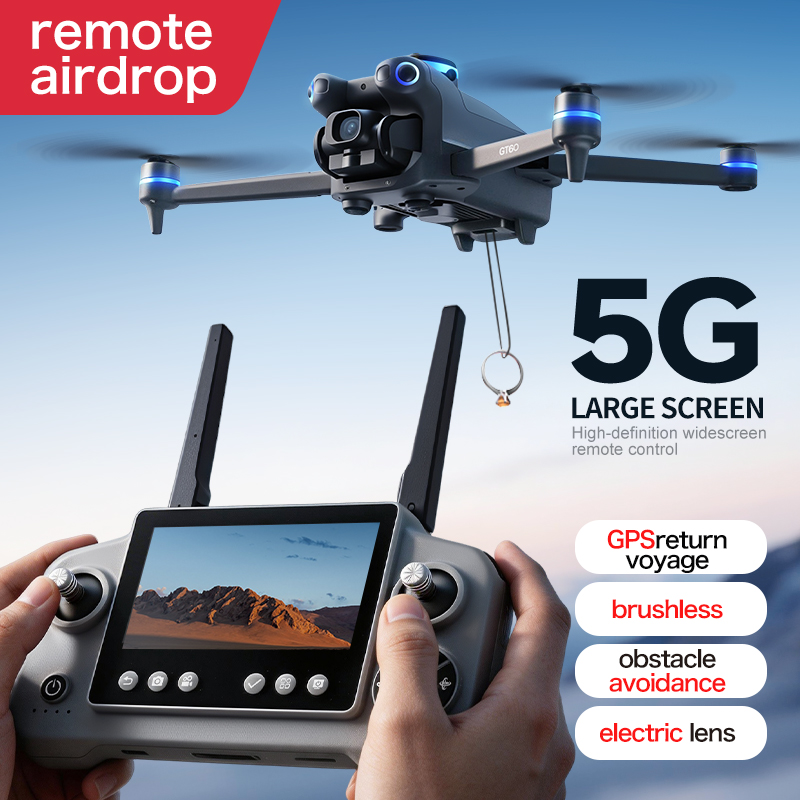 Drone Camera 4K - โดรน GT60 พร้อมระบบปล่อยสิ่งของทางอากาศ จอควบคุม 4.3 นิ้ว